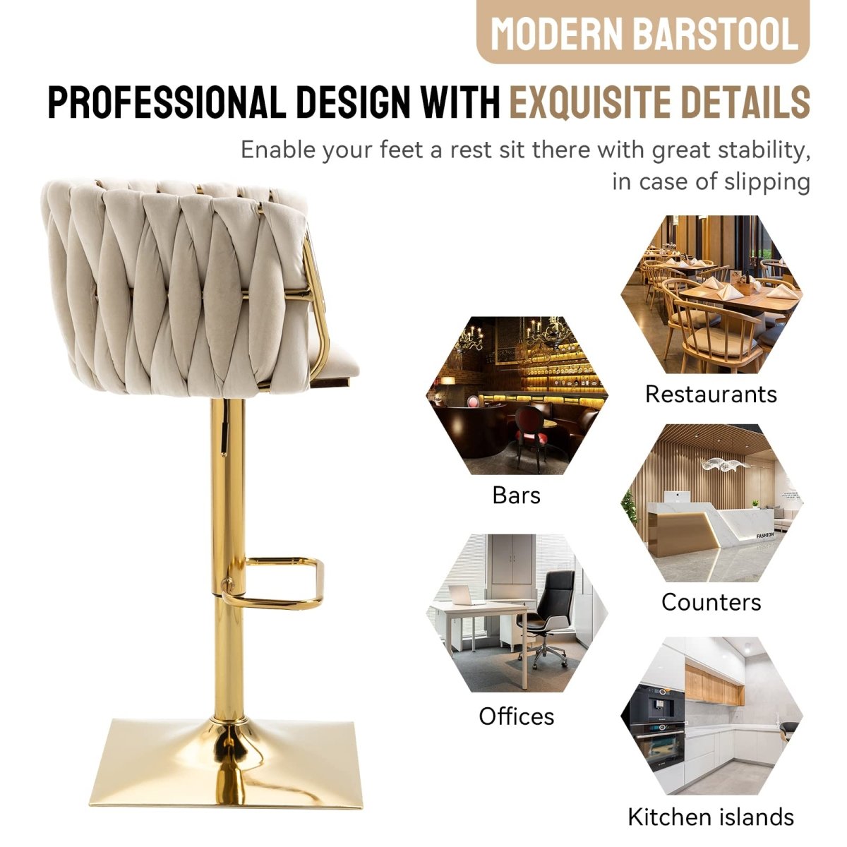 SERENITÀ Adjustable Velvet Bar Stools - Set of 2