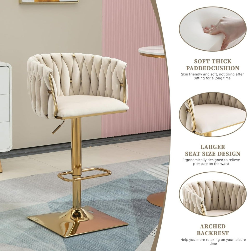 SERENITÀ Adjustable Velvet Bar Stools - Set of 2