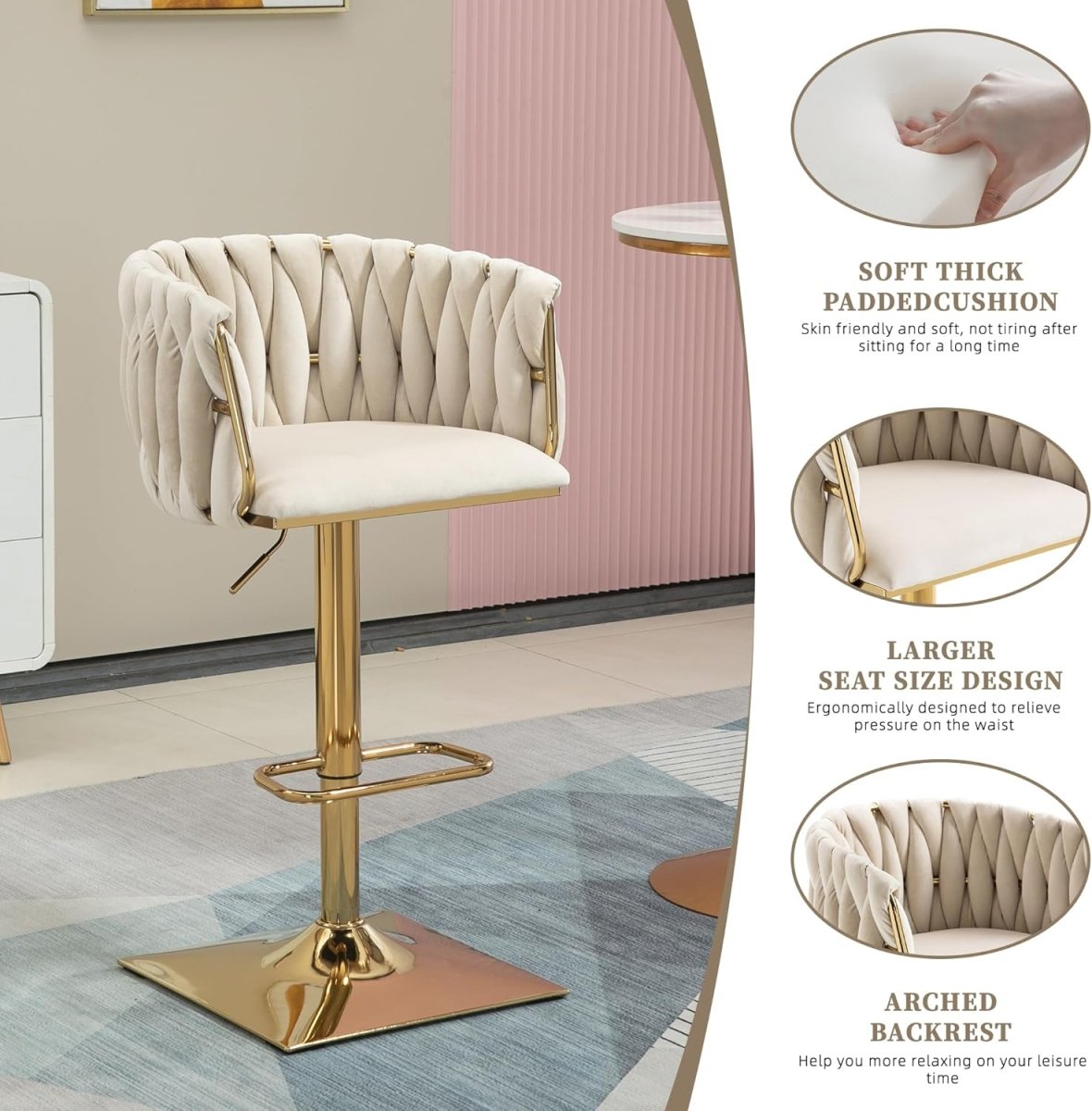 SERENITÀ Adjustable Velvet Bar Stools - Set of 2