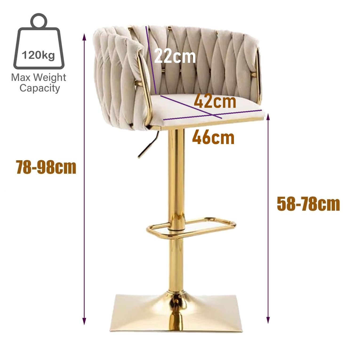 SERENITÀ Adjustable Velvet Bar Stools - Set of 2