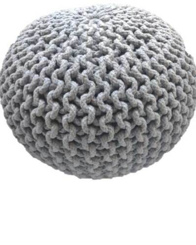 Hand-Knitted Braided Cotton Pouffe