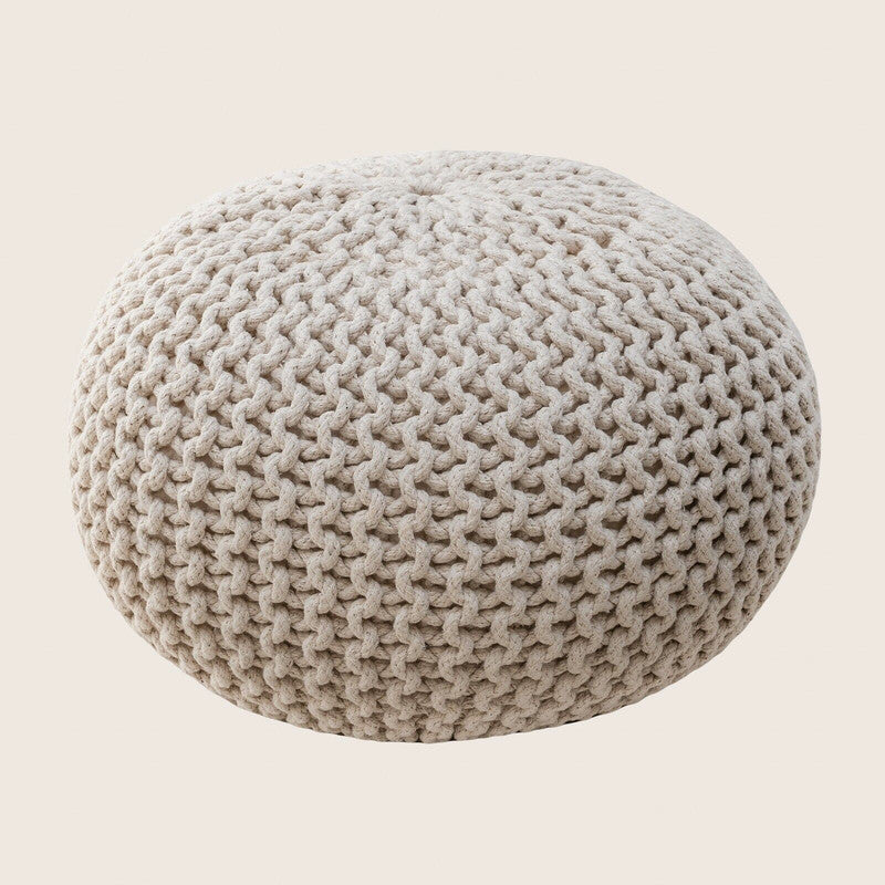 Hand-Knitted Braided Cotton Pouffe