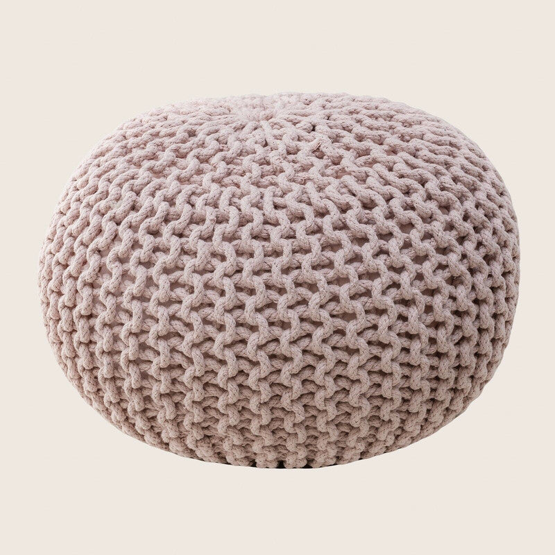 Hand-Knitted Braided Cotton Pouffe