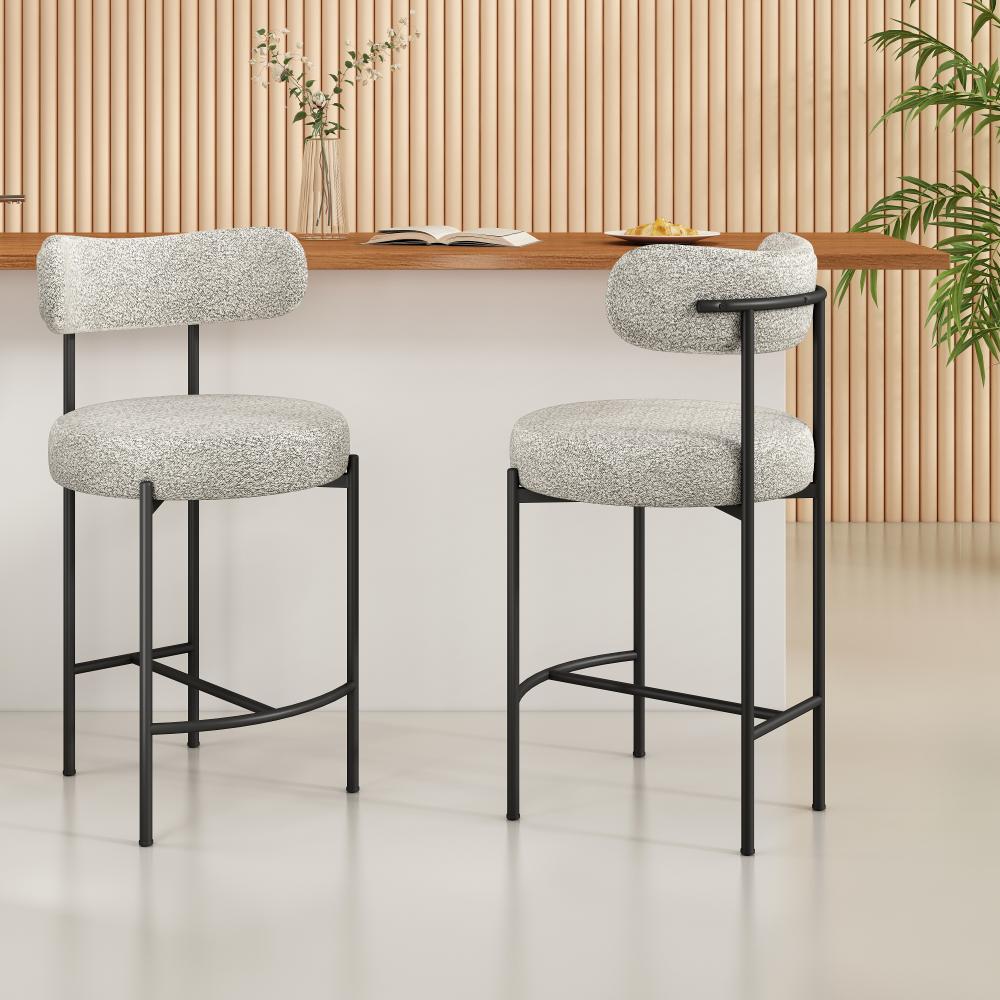 Sleek White Quartz Boucle Bar Stools