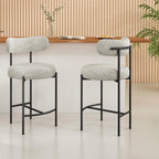 Sleek White Quartz Boucle Bar Stools