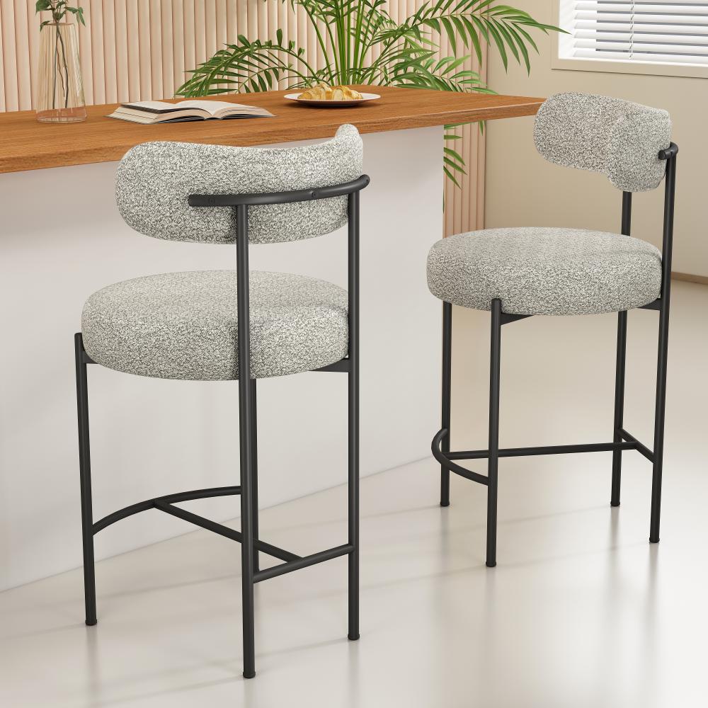Sleek White Quartz Boucle Bar Stools