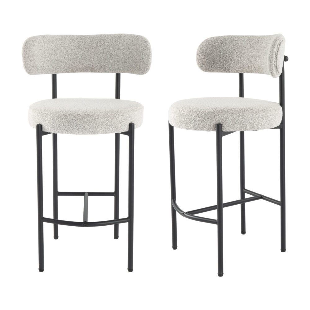 Sleek White Quartz Boucle Bar Stools