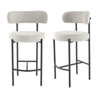 Sleek White Quartz Boucle Bar Stools