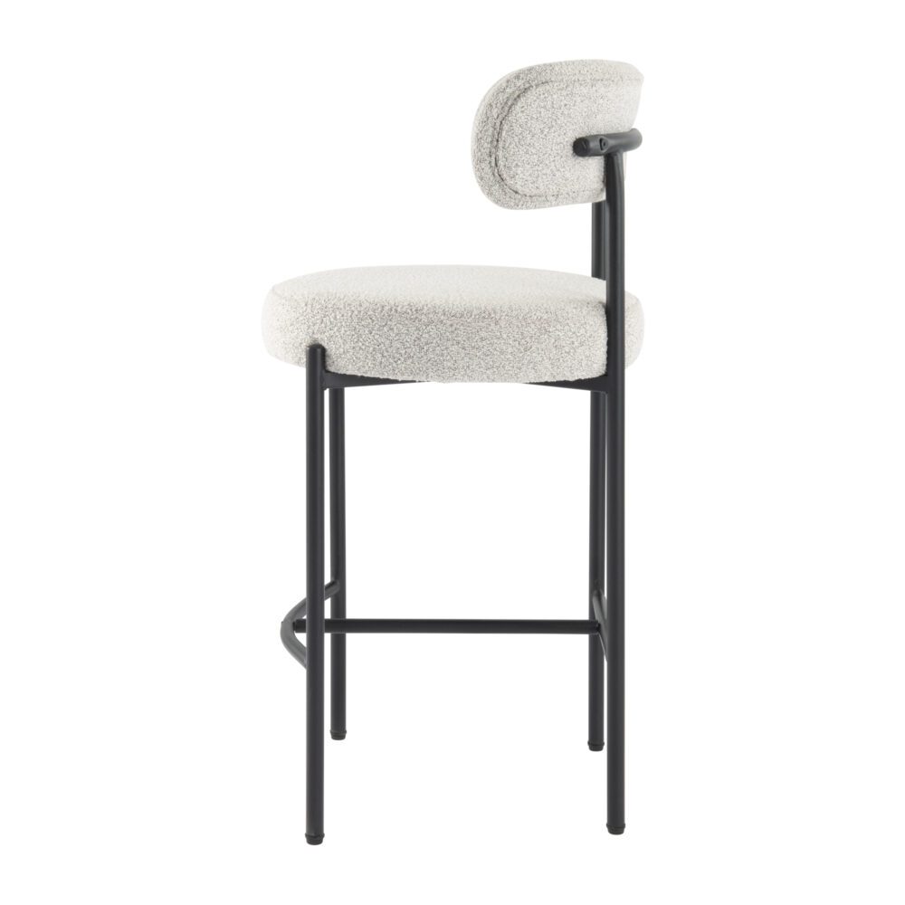 Sleek White Quartz Boucle Bar Stools