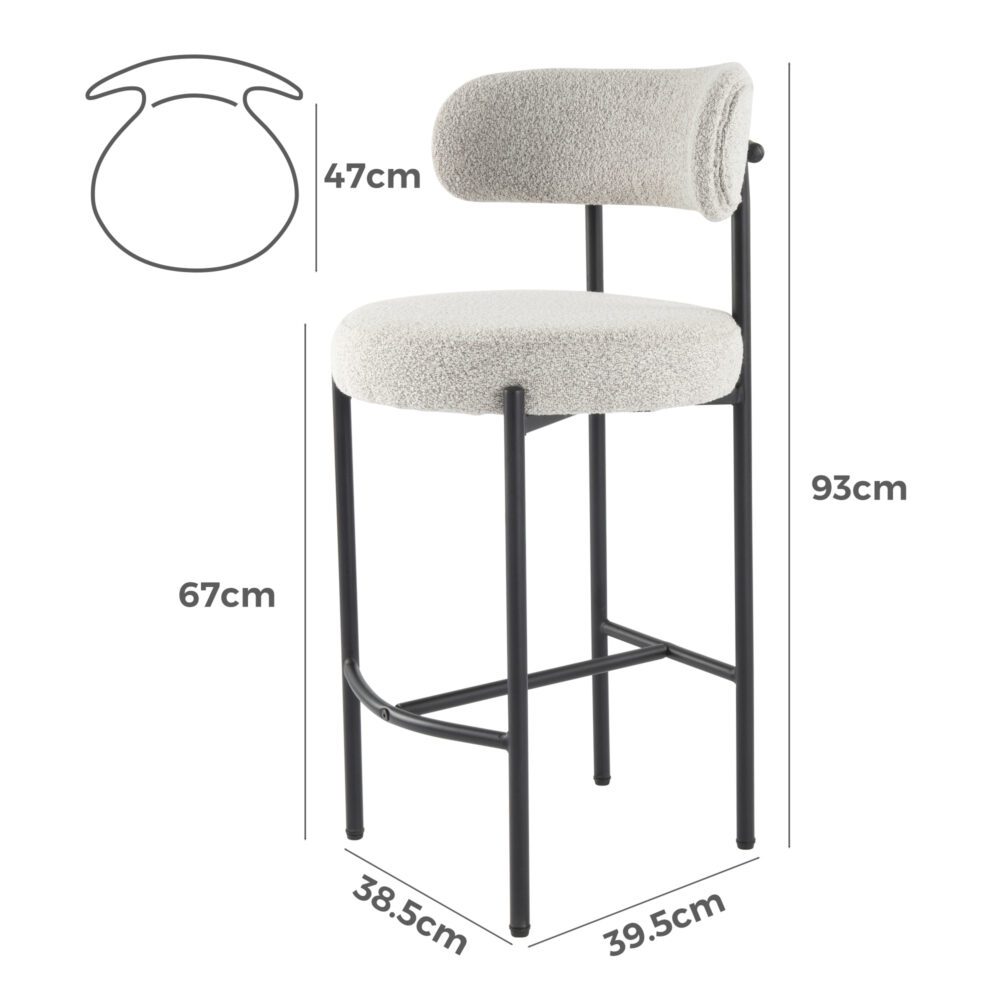 Sleek White Quartz Boucle Bar Stools