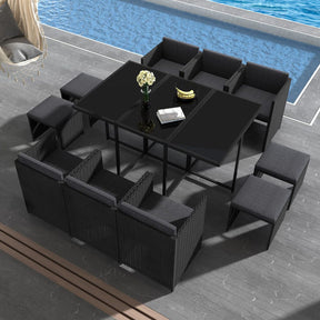 Bali 11 Piece Black Outdoor Dining Set
