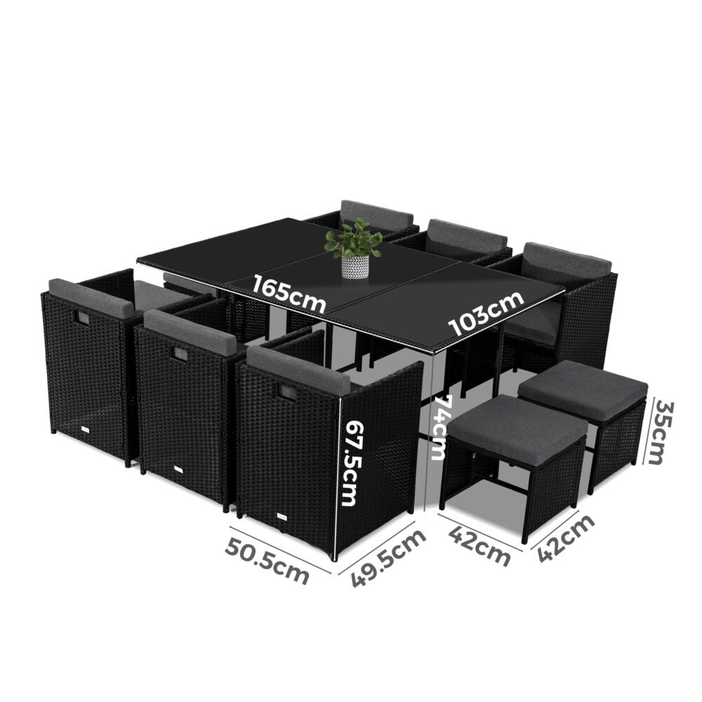 Bali 11 Piece Black Outdoor Dining Set