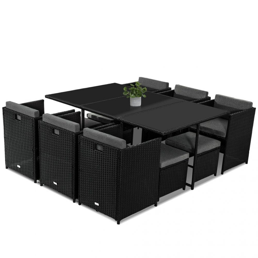 Bali 11 Piece Black Outdoor Dining Set