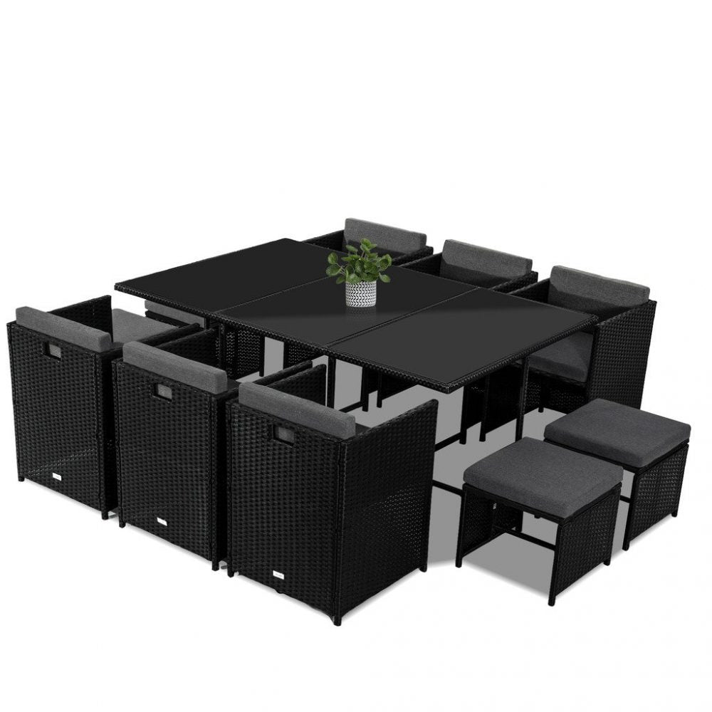 Bali 11 Piece Black Outdoor Dining Set