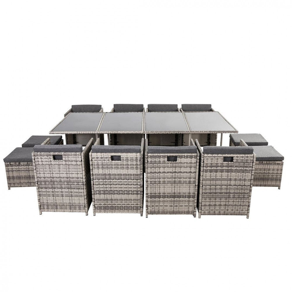 Bali 13PC Grey Rattan Outdoor Dining Set