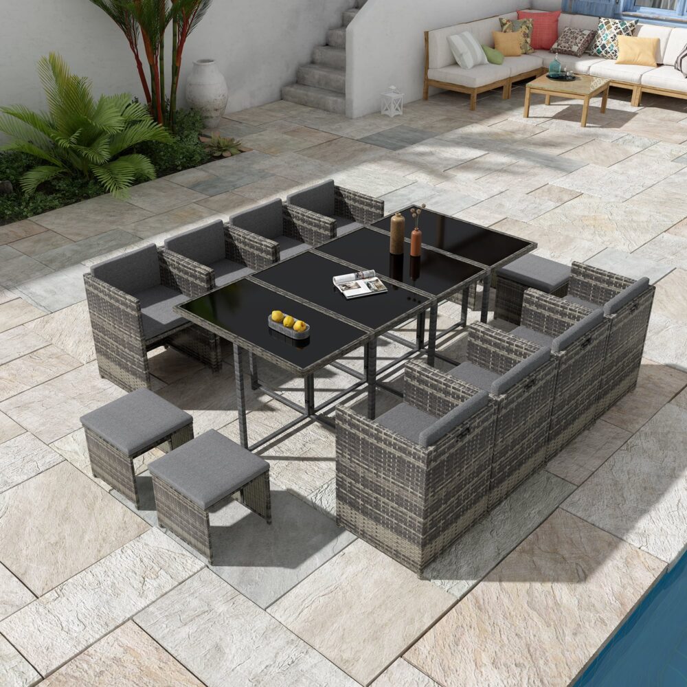 Bali 13PC Grey Rattan Outdoor Dining Set