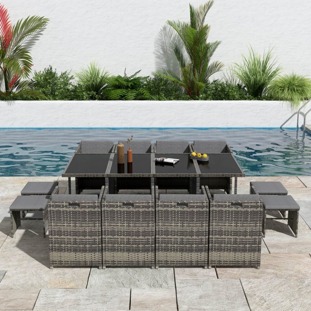 Bali 13PC Grey Rattan Outdoor Dining Set