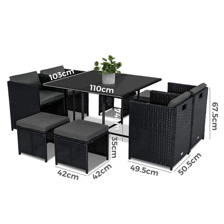 Horrocks 8-Seater Black Outdoor Dining Set