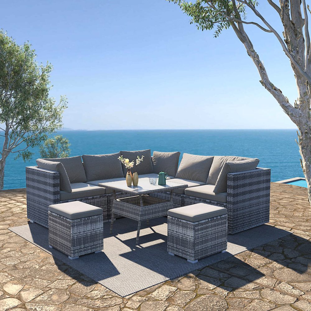 Elegant Grey 8-Piece Outdoor Dining Set