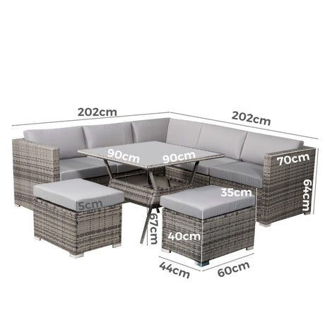 Elegant Grey 8-Piece Outdoor Dining Set