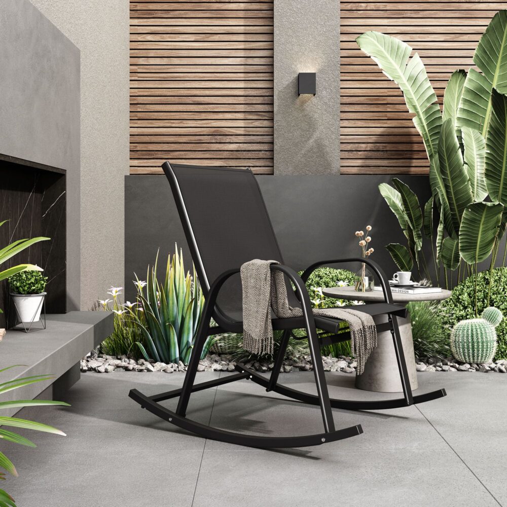 High Back Rocking Chair - Black Metal