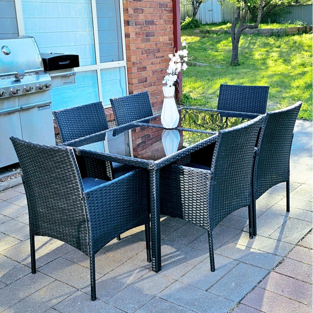 Elegant Black Wicker Dining Set for 6
