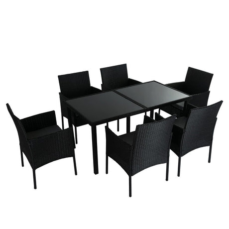 Elegant Black Wicker Dining Set for 6