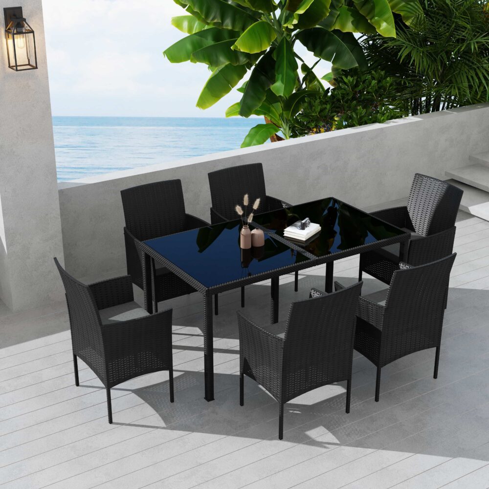 Elegant Black Wicker Dining Set for 6