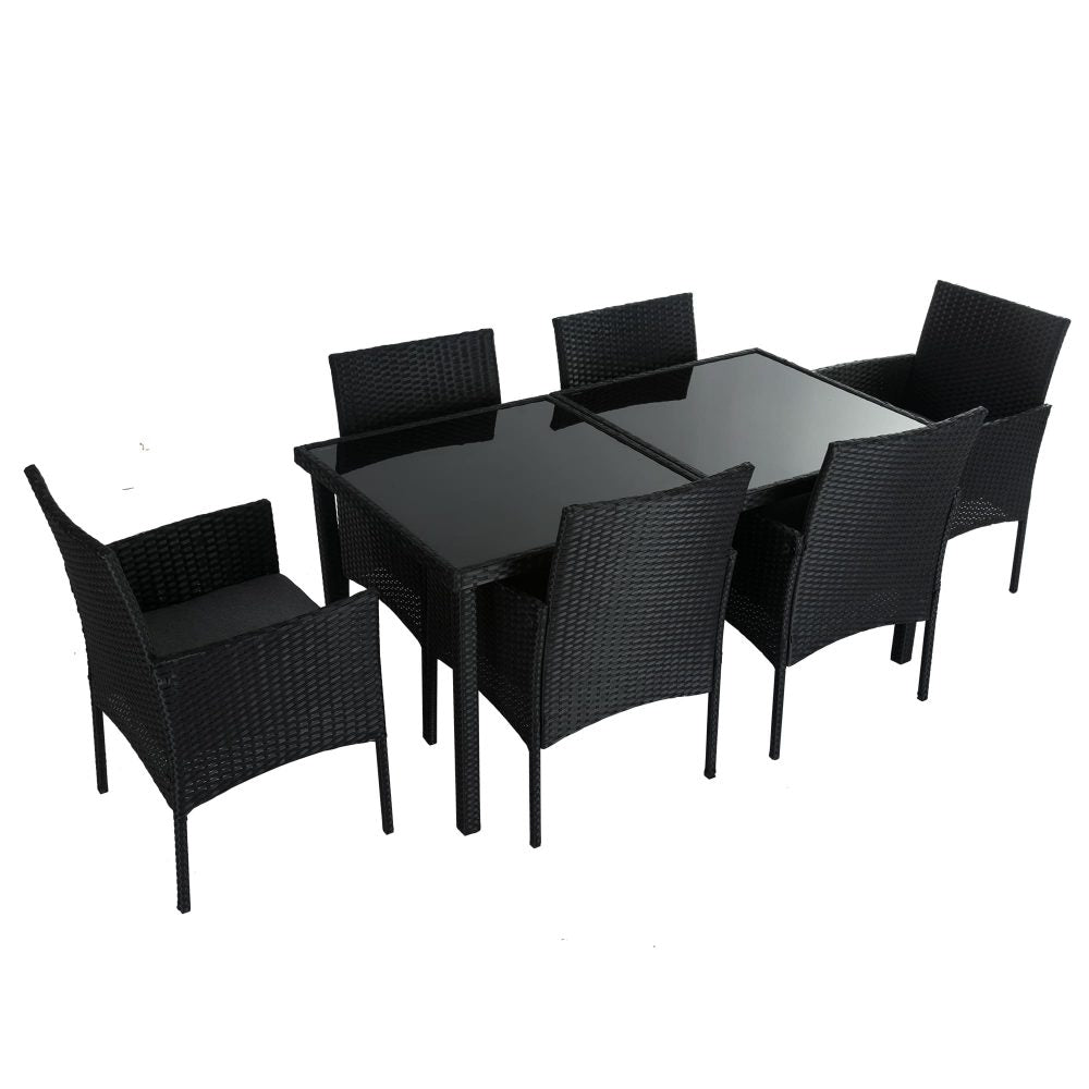 Elegant Black Wicker Dining Set for 6