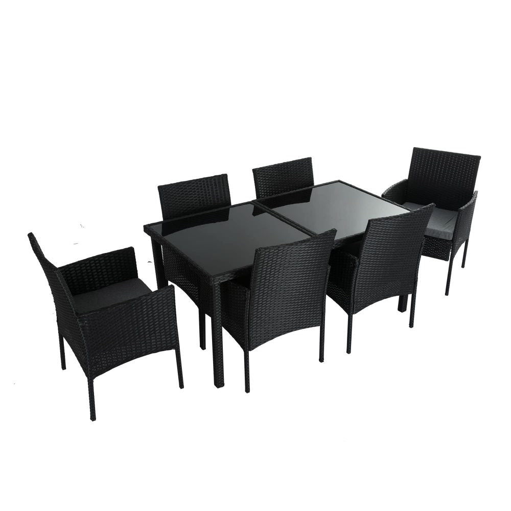 Elegant Black Wicker Dining Set for 6