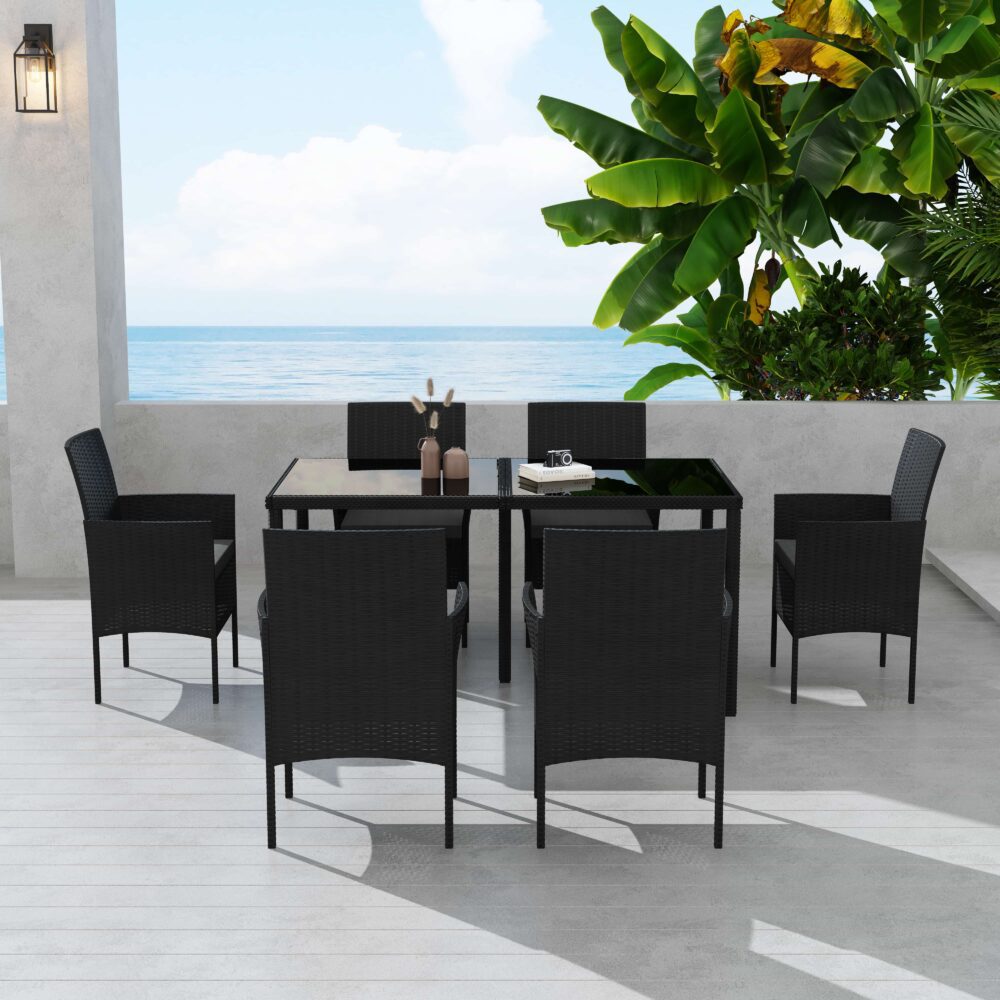 Elegant Black Wicker Dining Set for 6