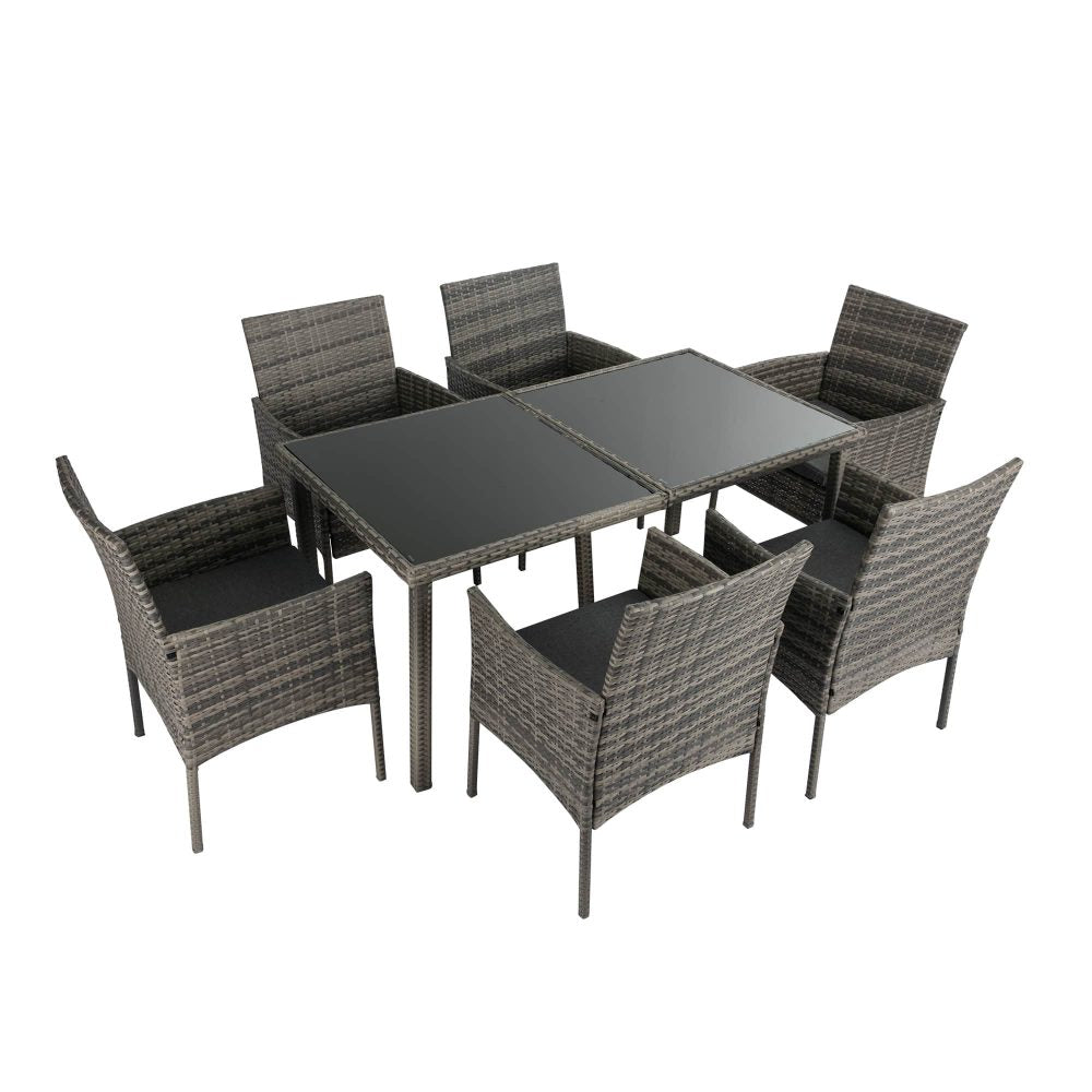 Rural Style Grey Wicker 6-Seater Dining Set