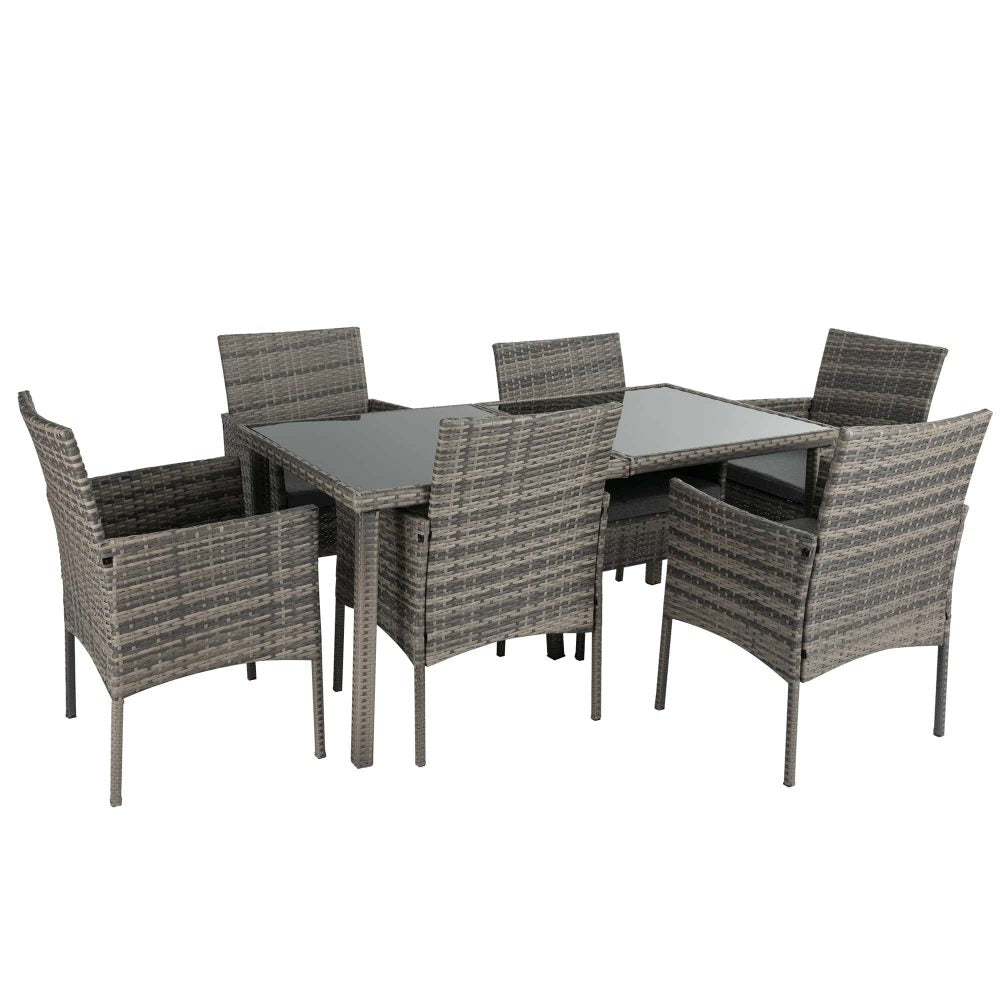 Rural Style Grey Wicker 6-Seater Dining Set