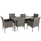 Rural Style Grey Wicker 6-Seater Dining Set