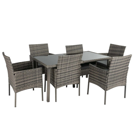 Rural Style Grey Wicker 6-Seater Dining Set