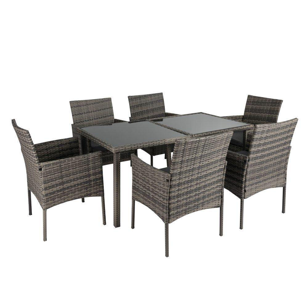 Rural Style Grey Wicker 6-Seater Dining Set