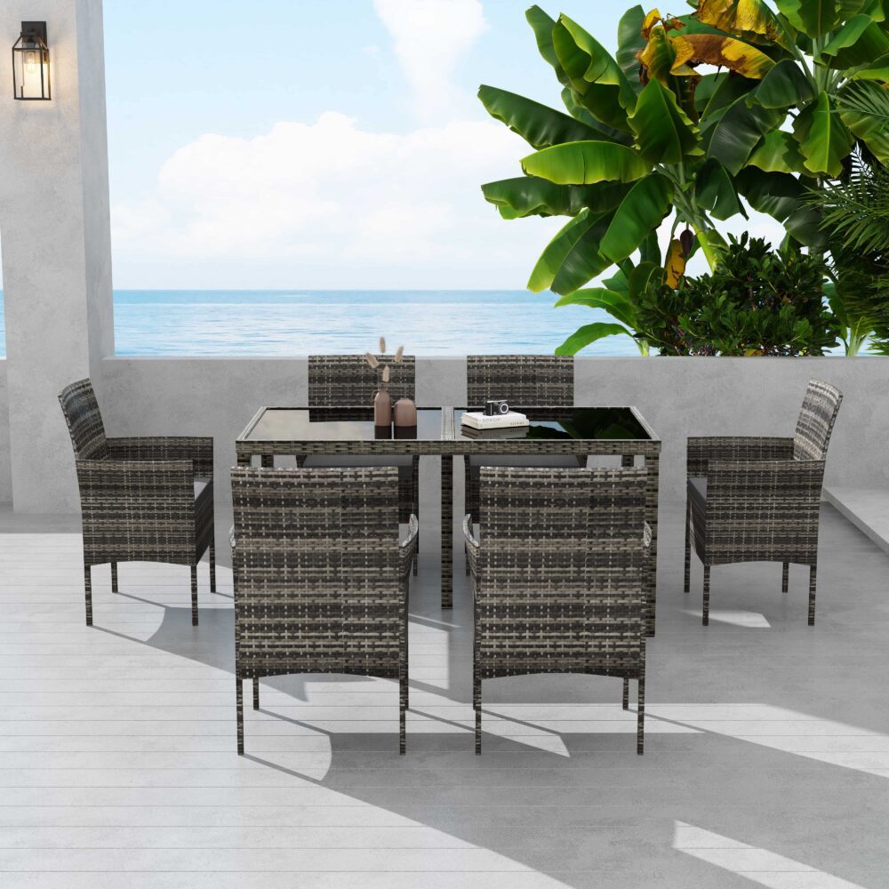 Rural Style Grey Wicker 6-Seater Dining Set