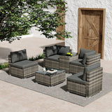 Outdoor Modular Lounge Sofa with Wicker End Table Set