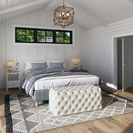 Elsa Tufted Ottoman - Beach Boucle White