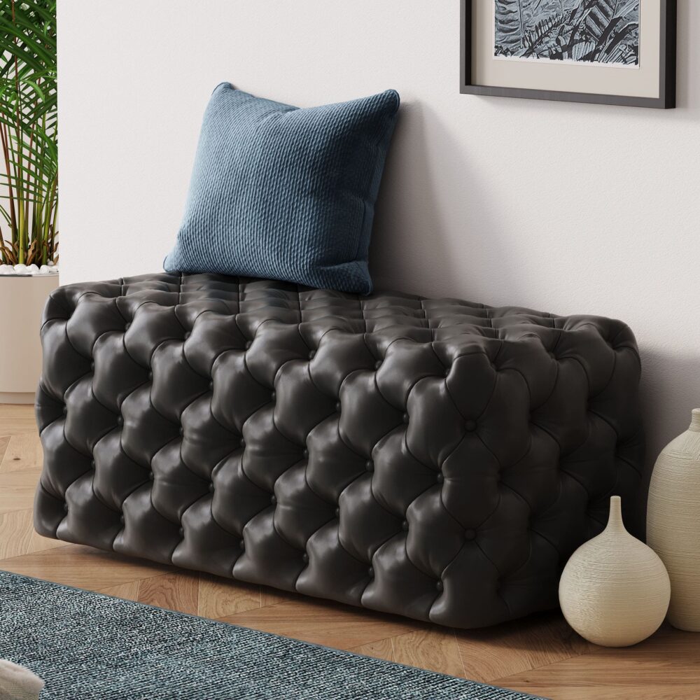 Black Leathaire Rectangular Ottoman