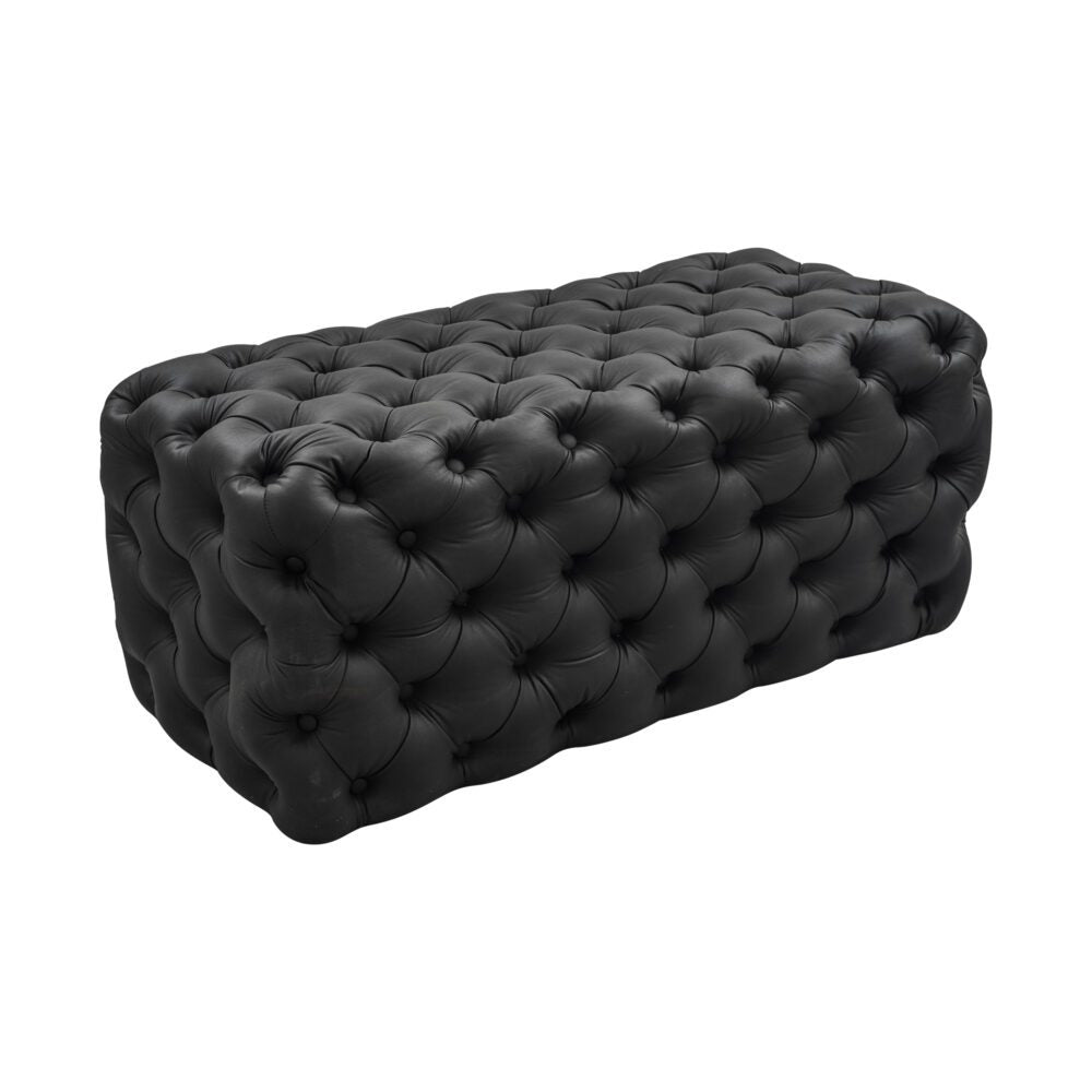 Black Leathaire Rectangular Ottoman