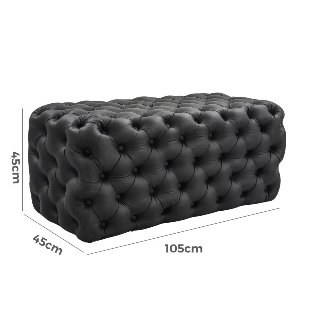 Black Leathaire Rectangular Ottoman