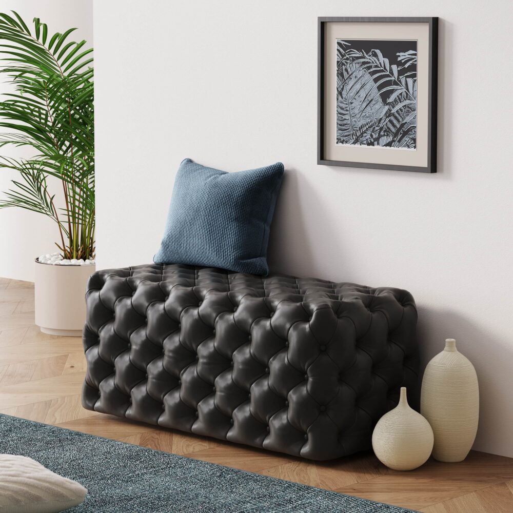 Black Leathaire Rectangular Ottoman