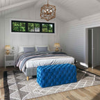 Elegant Navy Blue Velvet Rectangular Ottoman