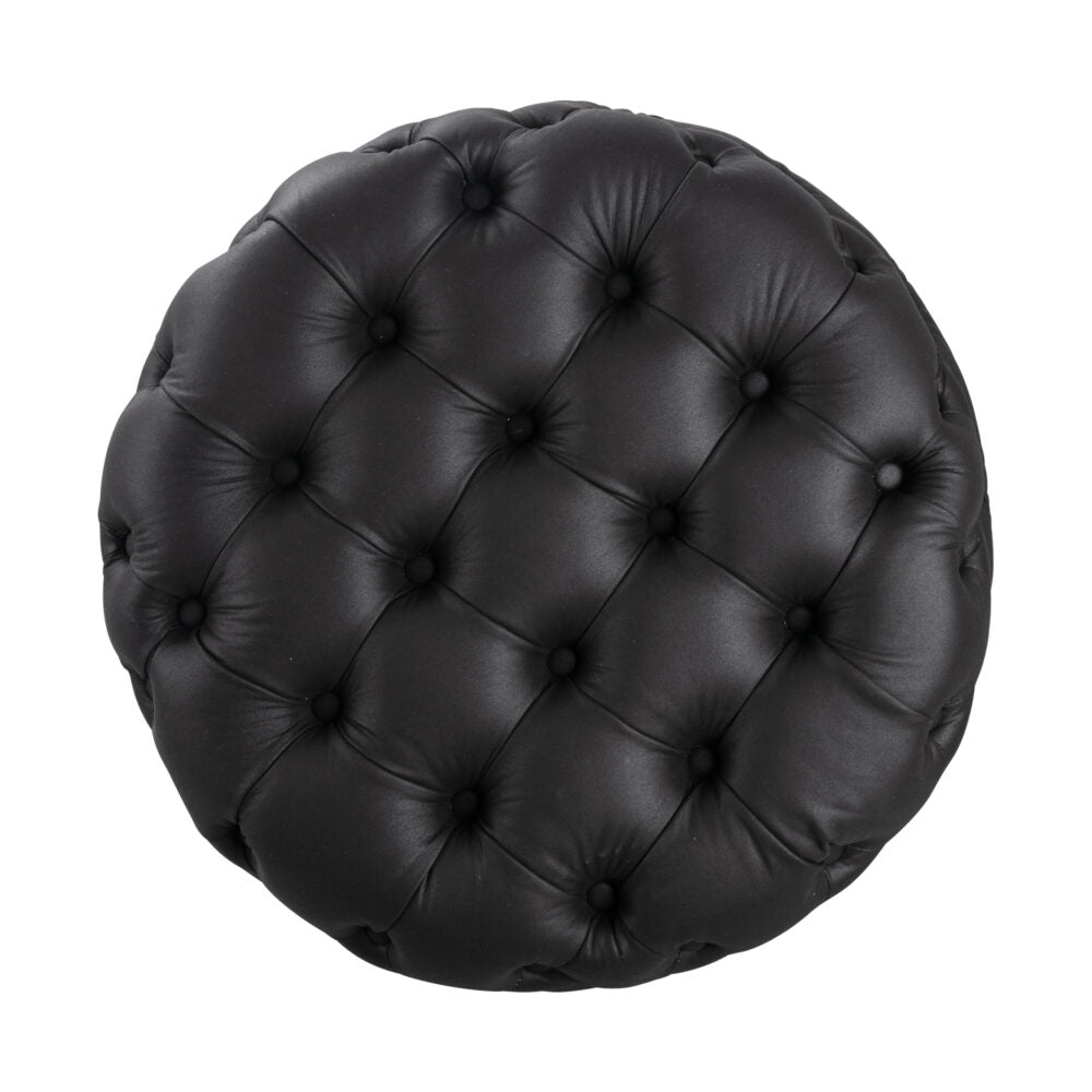 Contemporary Black Leather-look Button Ottoman