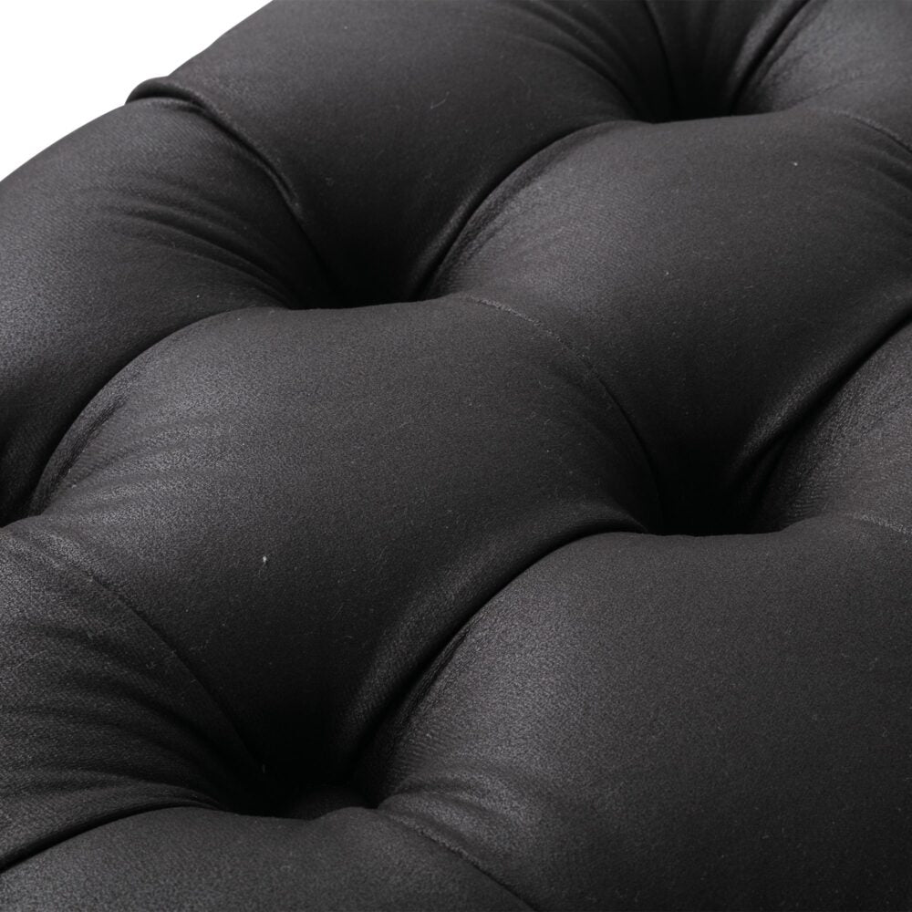 Contemporary Black Leather-look Button Ottoman
