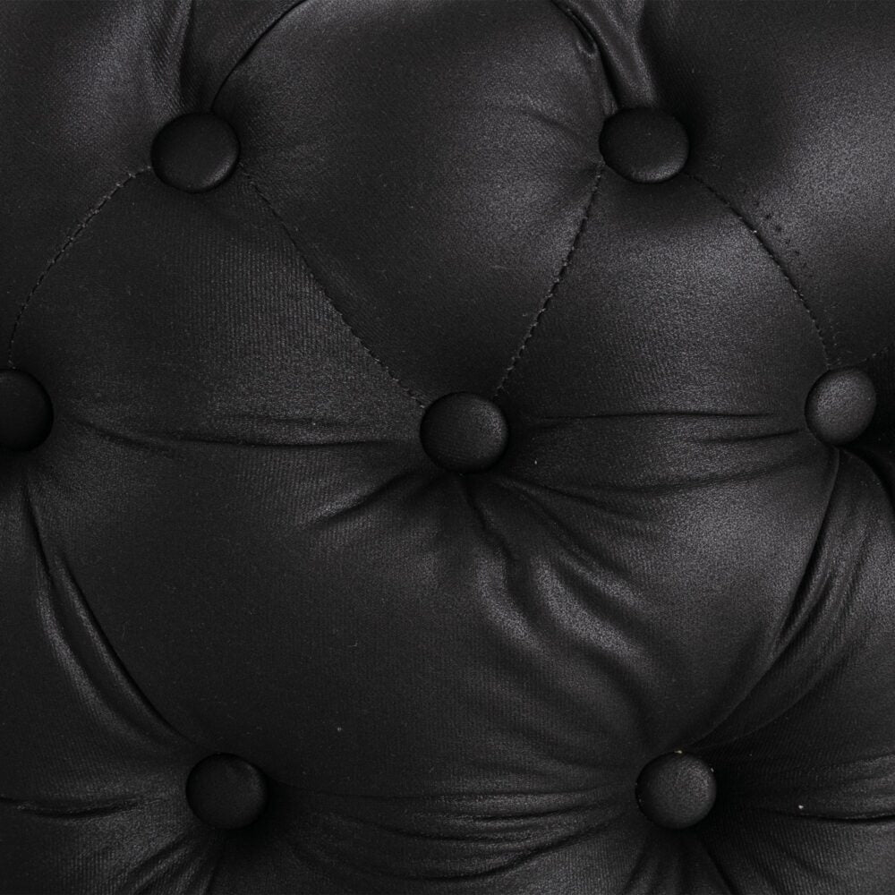 Contemporary Black Leather-look Button Ottoman