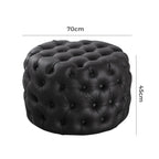 Contemporary Black Leather-look Button Ottoman