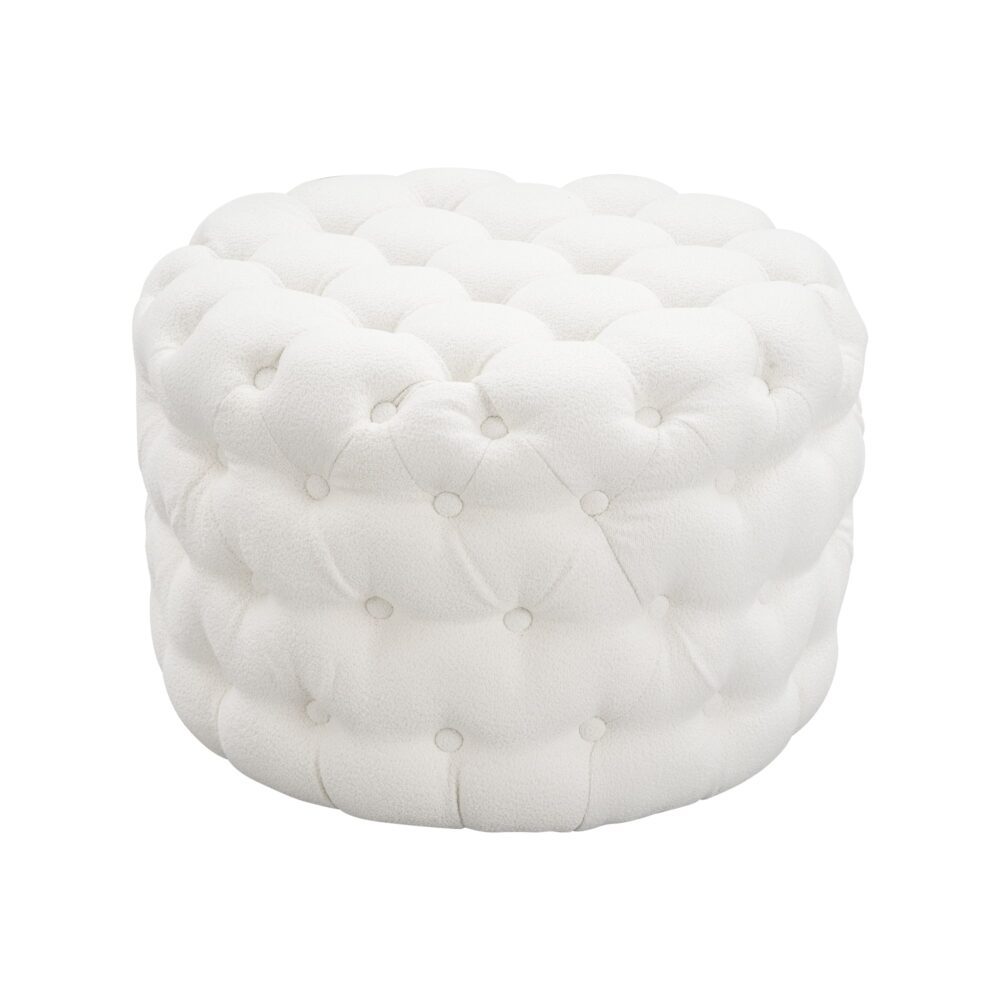 Bouclée White Round Ottoman