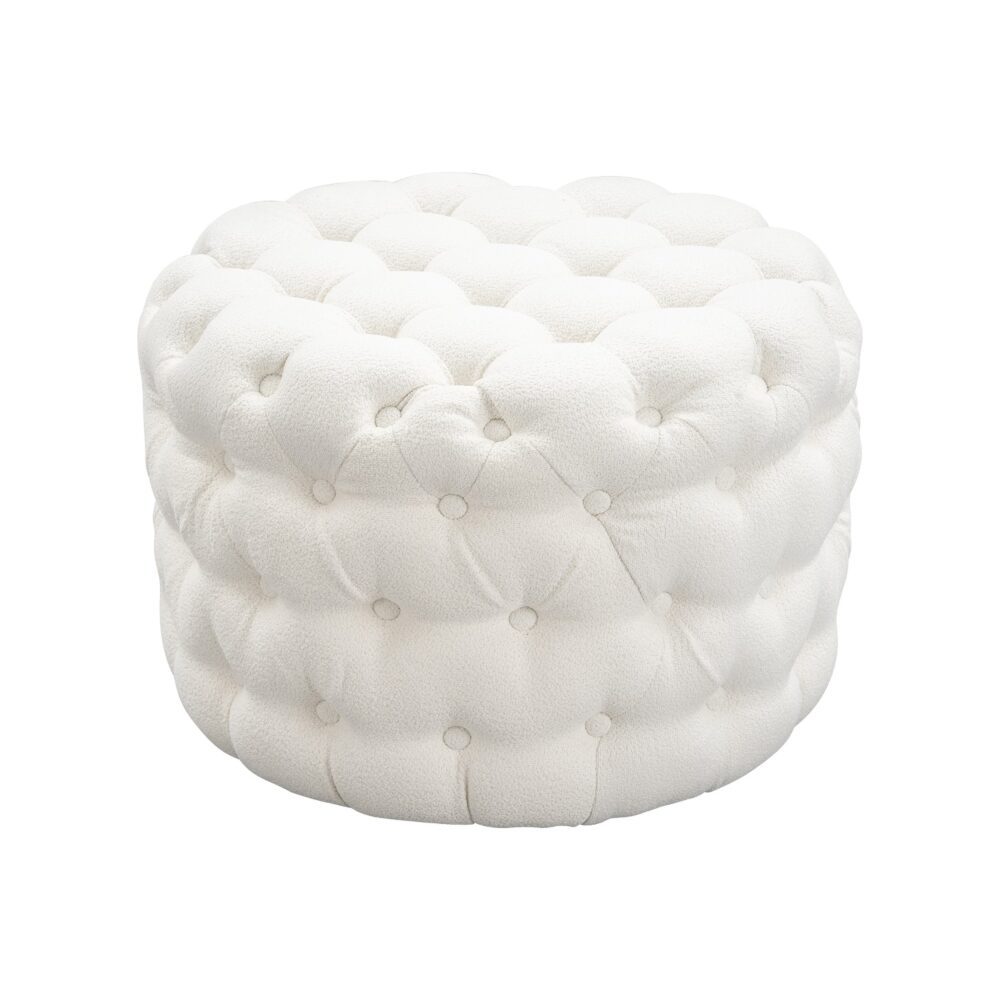 Bouclée White Round Ottoman